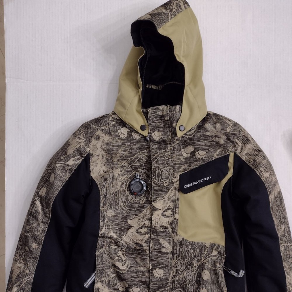 Obermeyer Boys Size 6 Ski Jacket Camo Green and Tan Animal Print